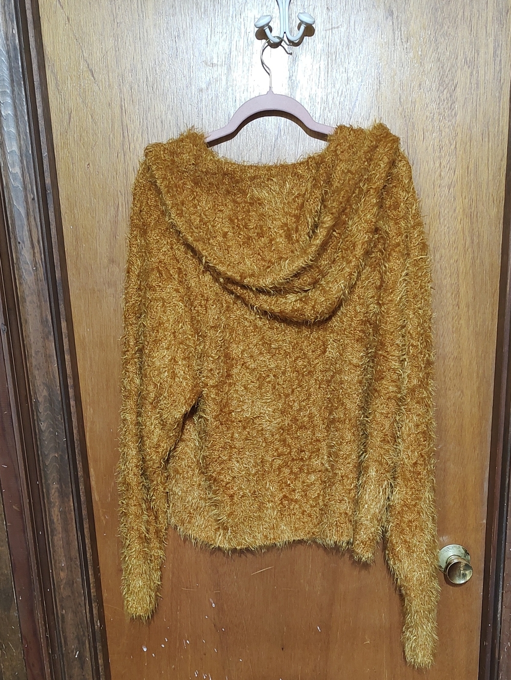 Free People Hooded Fuzzy Sweater - Mustard